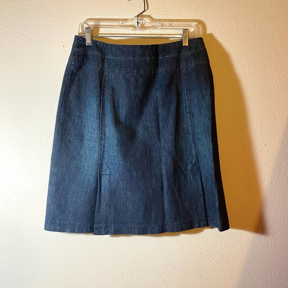HAROLDS WOMENS STRETCH COTTON DENIM A LINE SKIRT SZ 10 KNEE LENGTH DARK BLUE